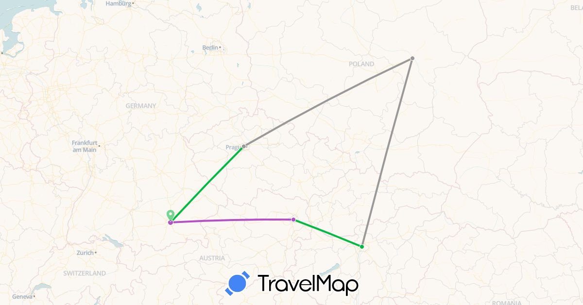 TravelMap itinerary: driving, bus, plane, train in Germany (Europe)